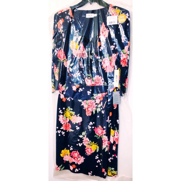 SOLD Eliza J Blue Floral Faux Wrap Dress Plus Sz 24W - Picture 6 of 12